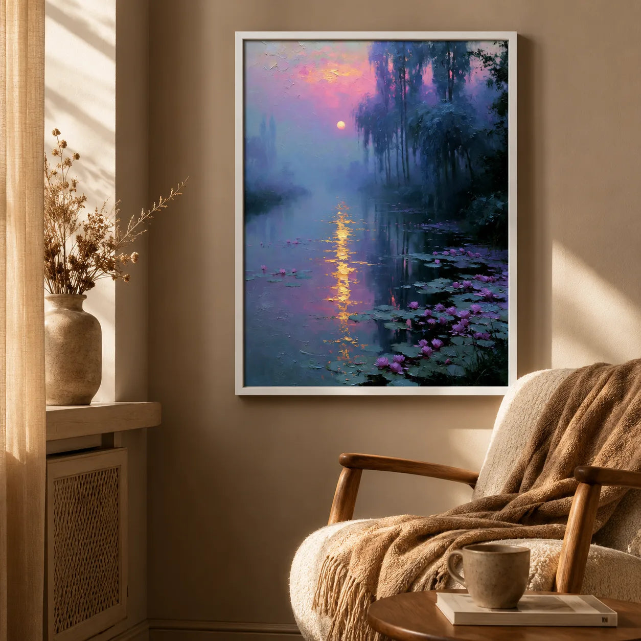 Moonlit Lotus Pond Wall Art Decor - Wall Art Decor - in use