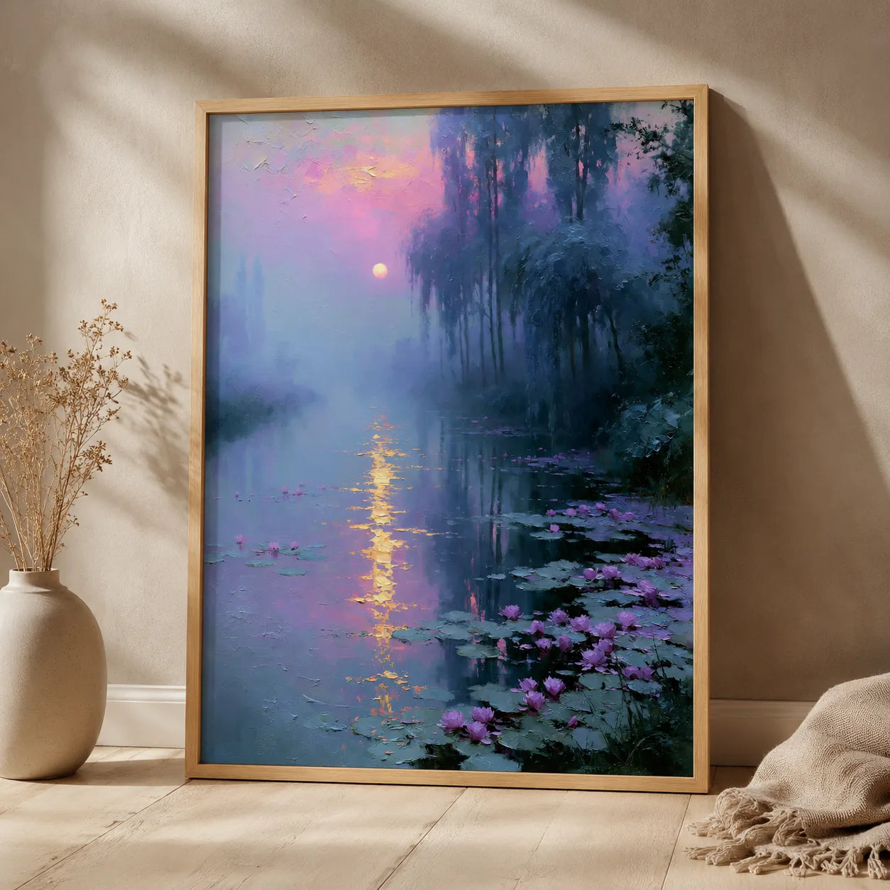 Moonlit Lotus Pond Wall Art Decor - Wall Art Decor - side view