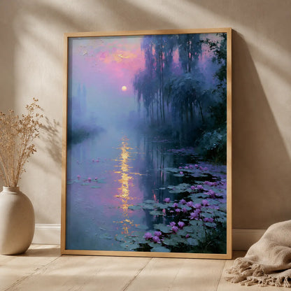 Moonlit Lotus Pond Wall Art Decor - Wall Art Decor - side view