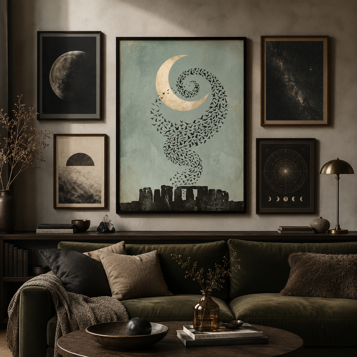 Moonlit Starling Murmuration Over Stonehenge Wall Art Decor – preview 10