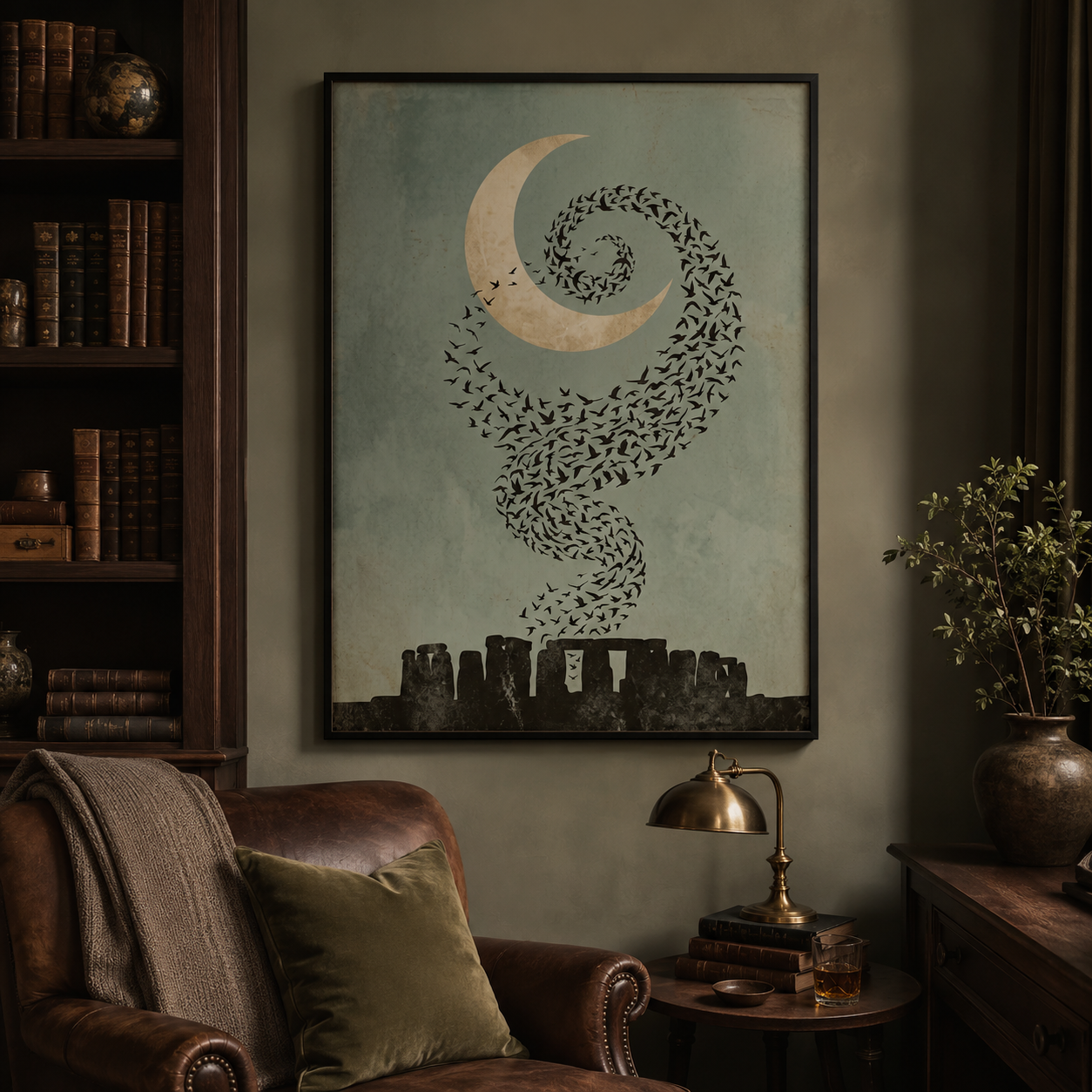 Moonlit Starling Murmuration Over Stonehenge Wall Art Decor – preview 3