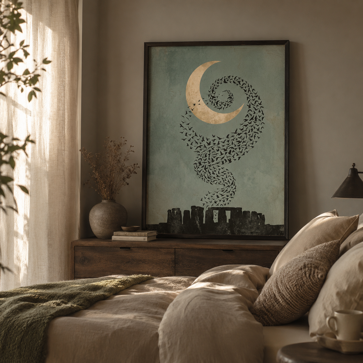 Moonlit Starling Murmuration Over Stonehenge Wall Art Decor – preview 4
