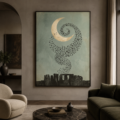 Moonlit Starling Murmuration Over Stonehenge Wall Art Decor – preview 6