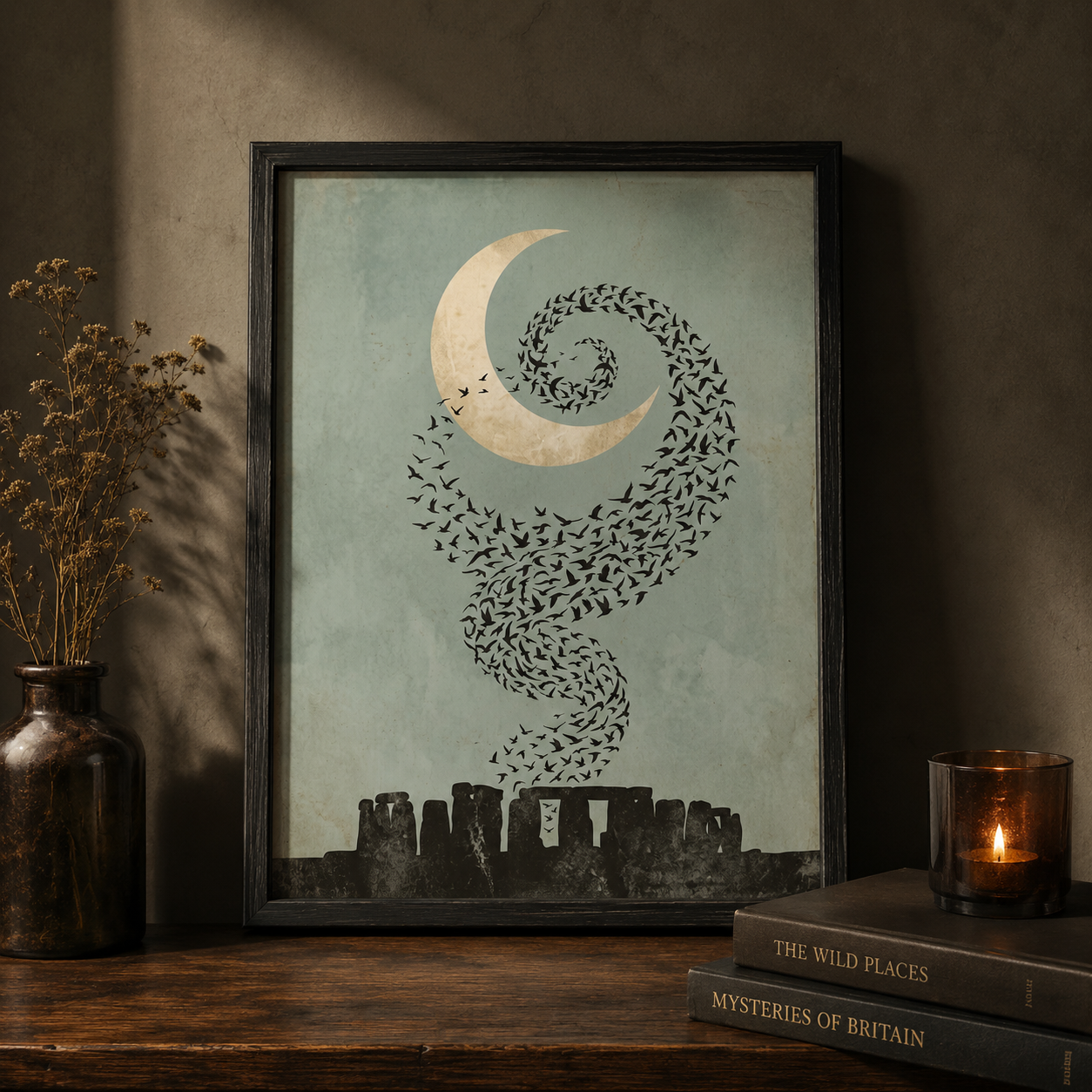 Moonlit Starling Murmuration Over Stonehenge Wall Art Decor – preview 7