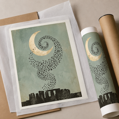 Moonlit Starling Murmuration Over Stonehenge Wall Art Decor – preview 9