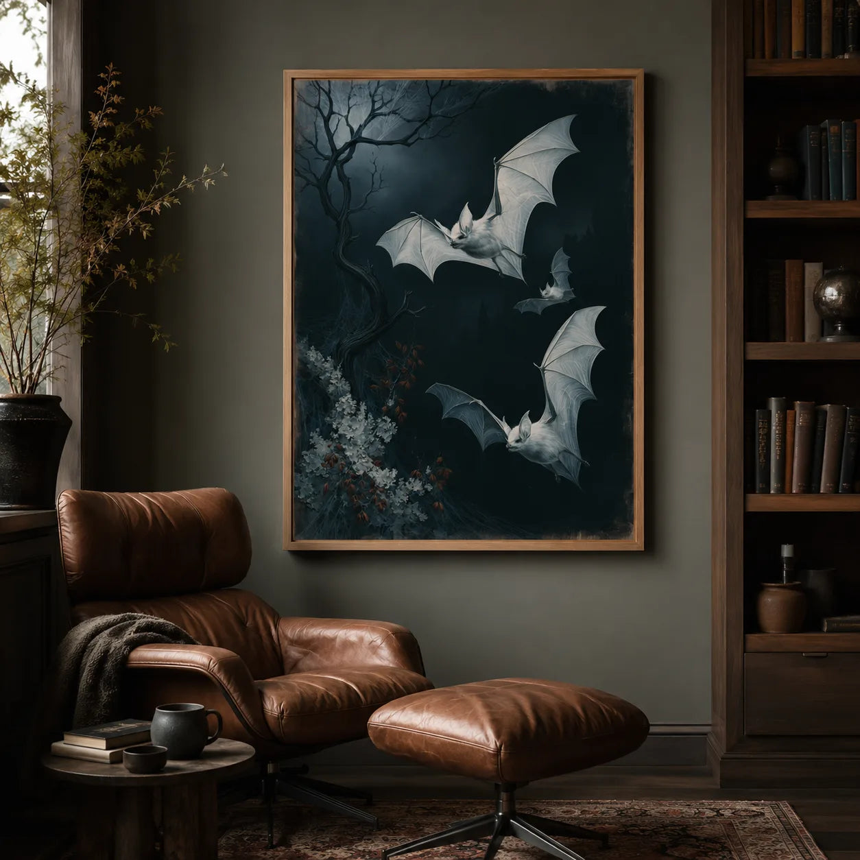 Moonlit White Bats Wall Art Decor - Wall Art Decor - alternate angle