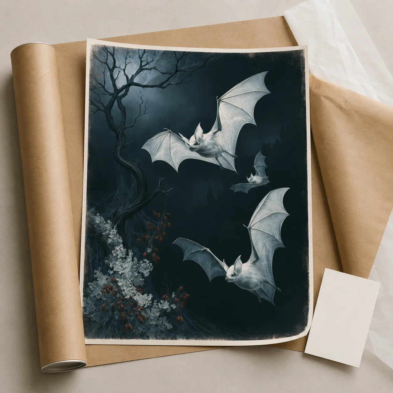 Moonlit White Bats Wall Art Decor - Wall Art Decor - back view