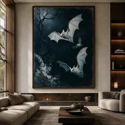 Moonlit White Bats Wall Art Decor - Wall Art Decor - close up