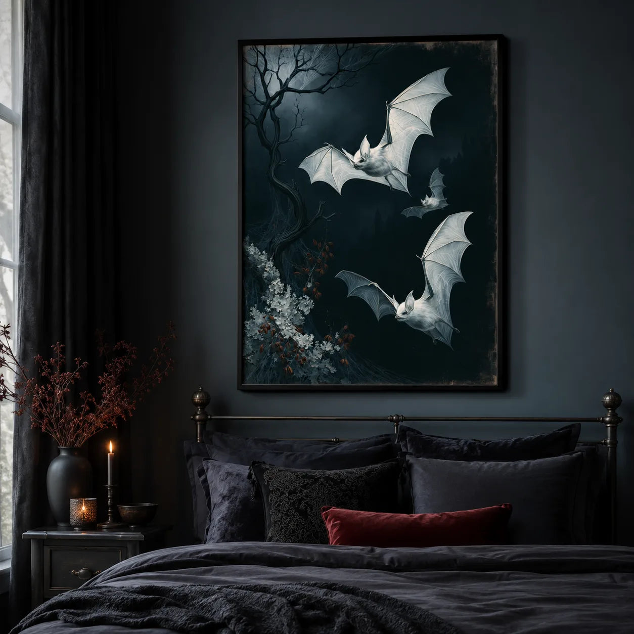 Moonlit White Bats Wall Art Decor - Wall Art Decor - detail