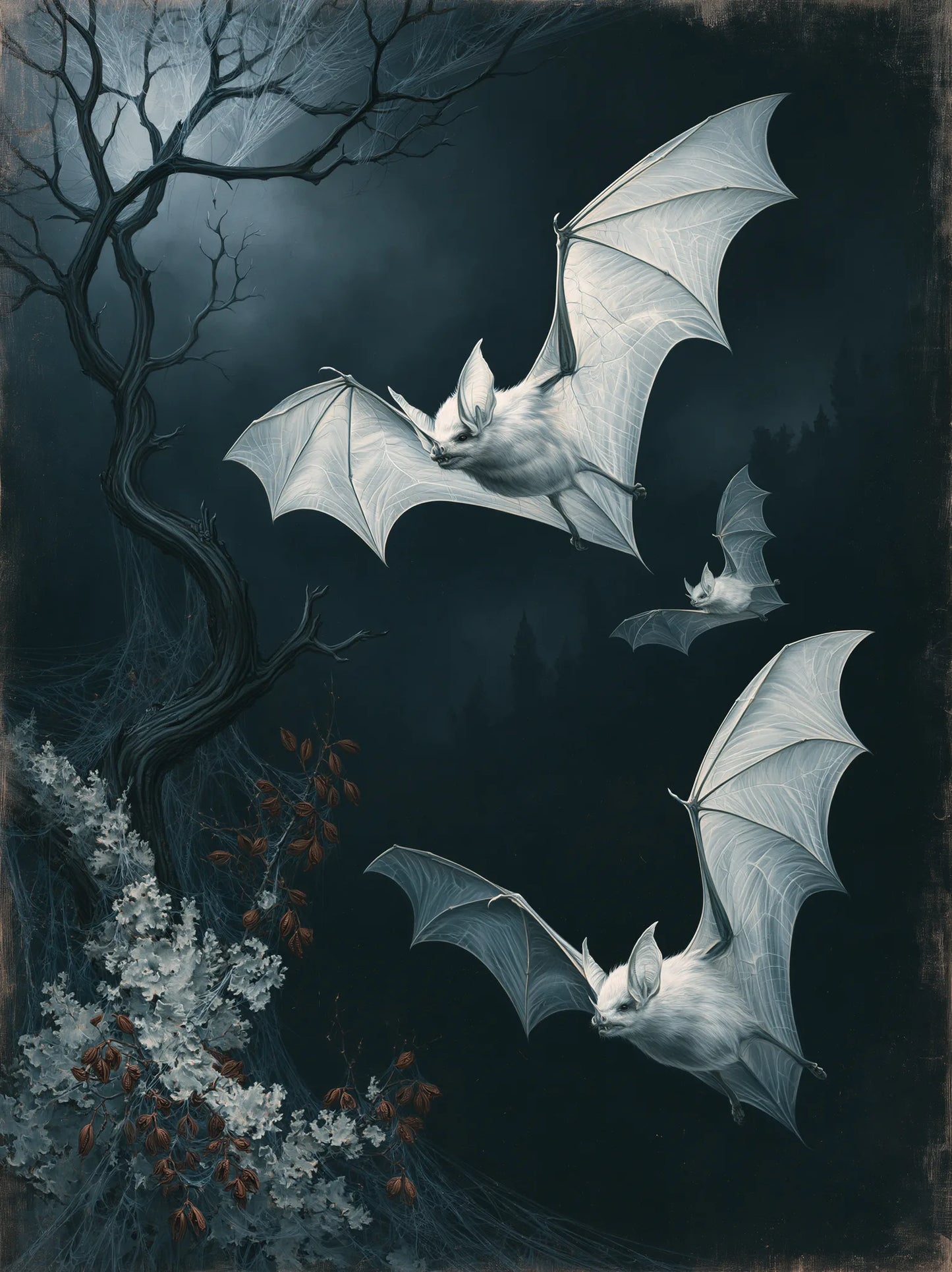Moonlit White Bats Wall Art Decor - Wall Art Decor - front view