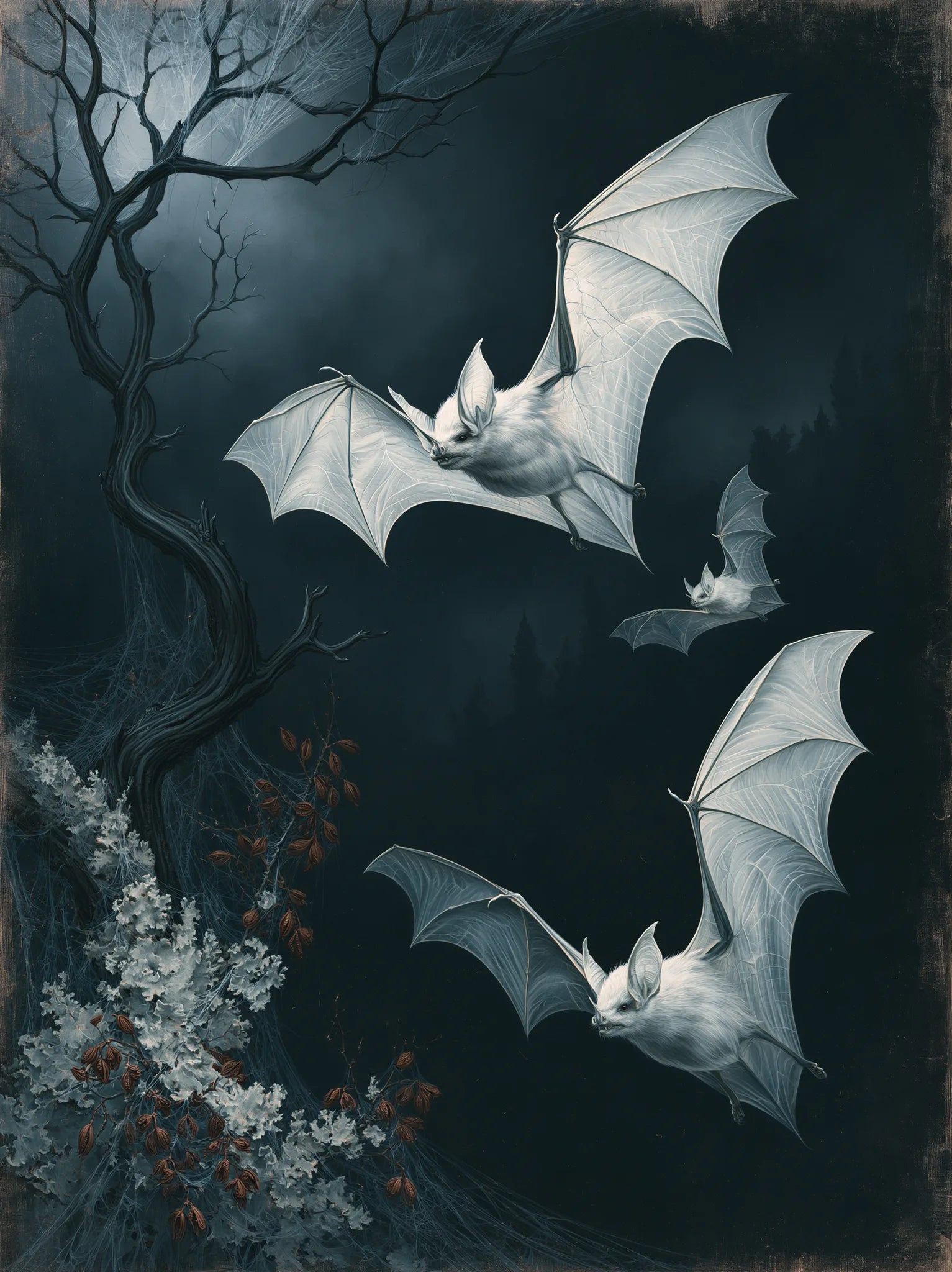 Moonlit White Bats Wall Art Decor - Wall Art Decor - front view