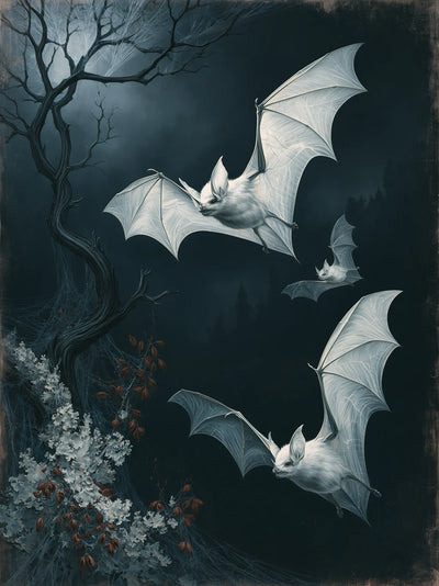Moonlit White Bats Wall Art Decor