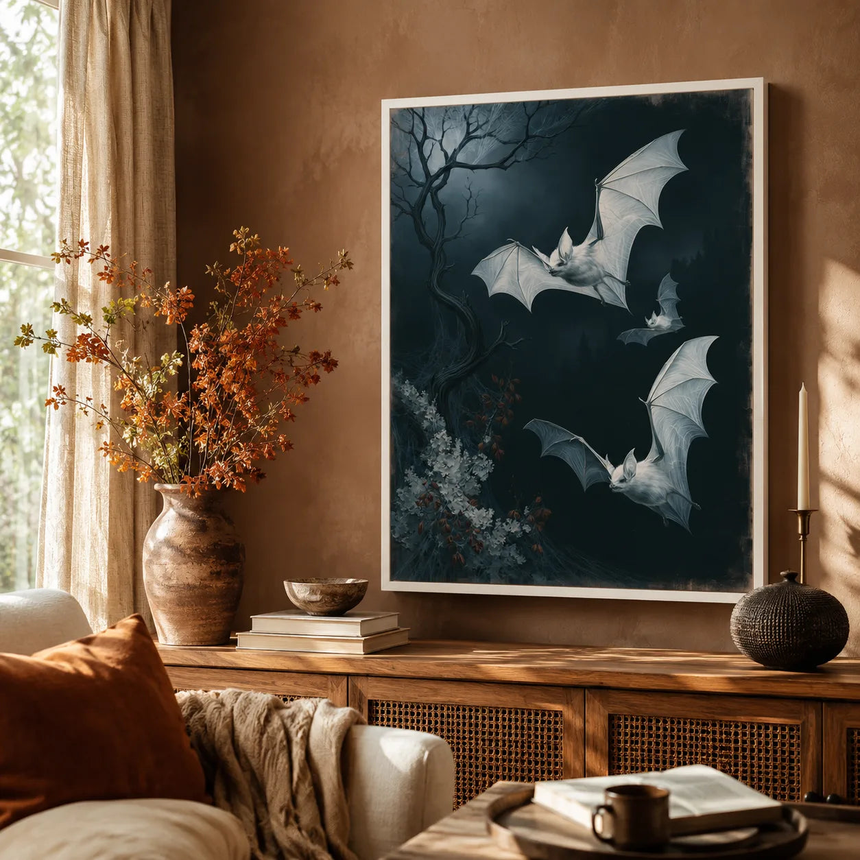 Moonlit White Bats Wall Art Decor - Wall Art Decor - in use