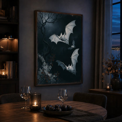 Moonlit White Bats Wall Art Decor - Wall Art Decor - lifestyle