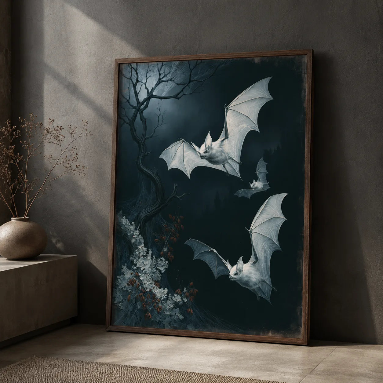 Moonlit White Bats Wall Art Decor - Wall Art Decor - side view