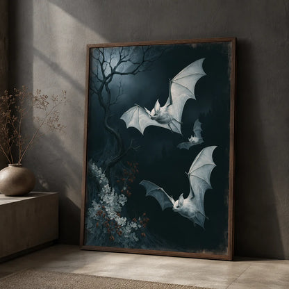 Moonlit White Bats Wall Art Decor - Wall Art Decor - side view
