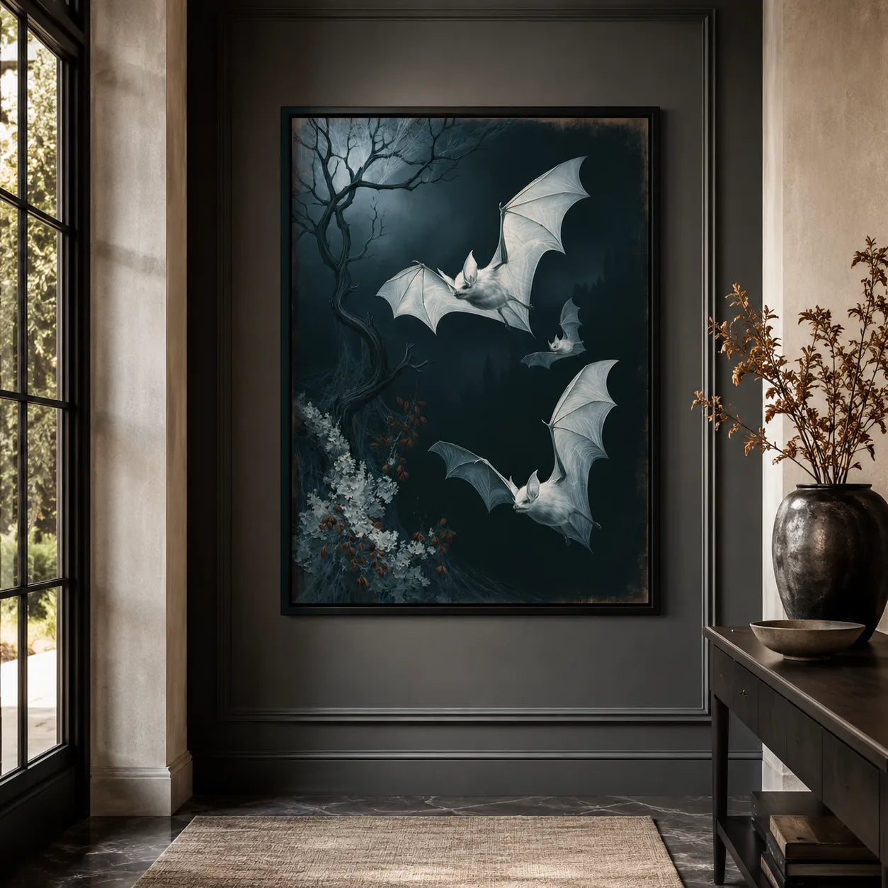 Moonlit White Bats Wall Art Decor - Wall Art Decor - styled