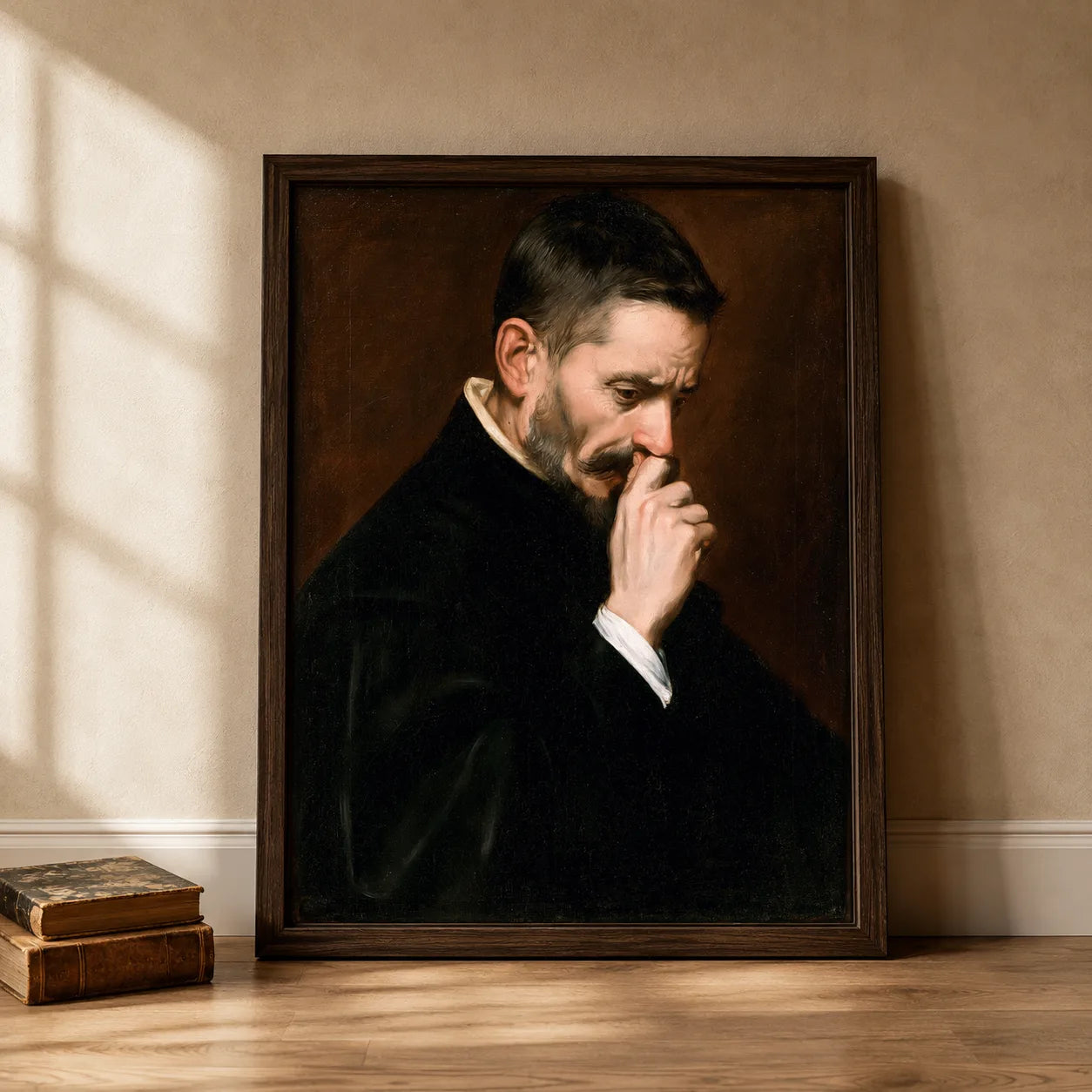Mustached Man Holding Nose Wall Art Decor - Wall Art Decor - side view