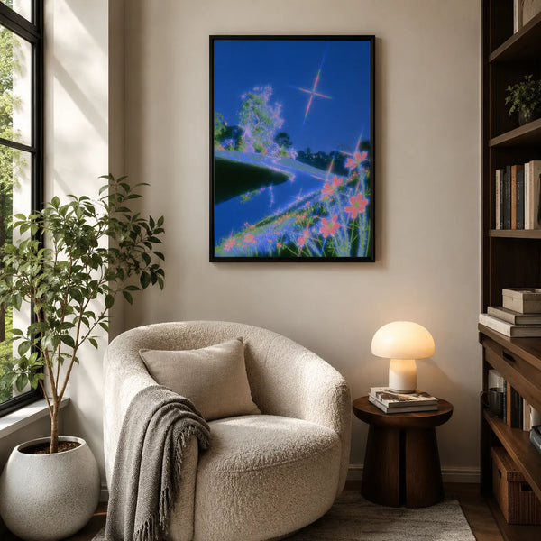 Neon River Flower Landscape Wall Art Decor