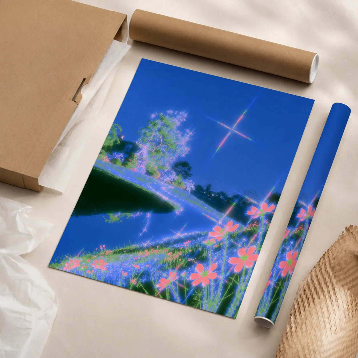 Neon River Flower Landscape Wall Art Decor - Wall Art Decor - back view