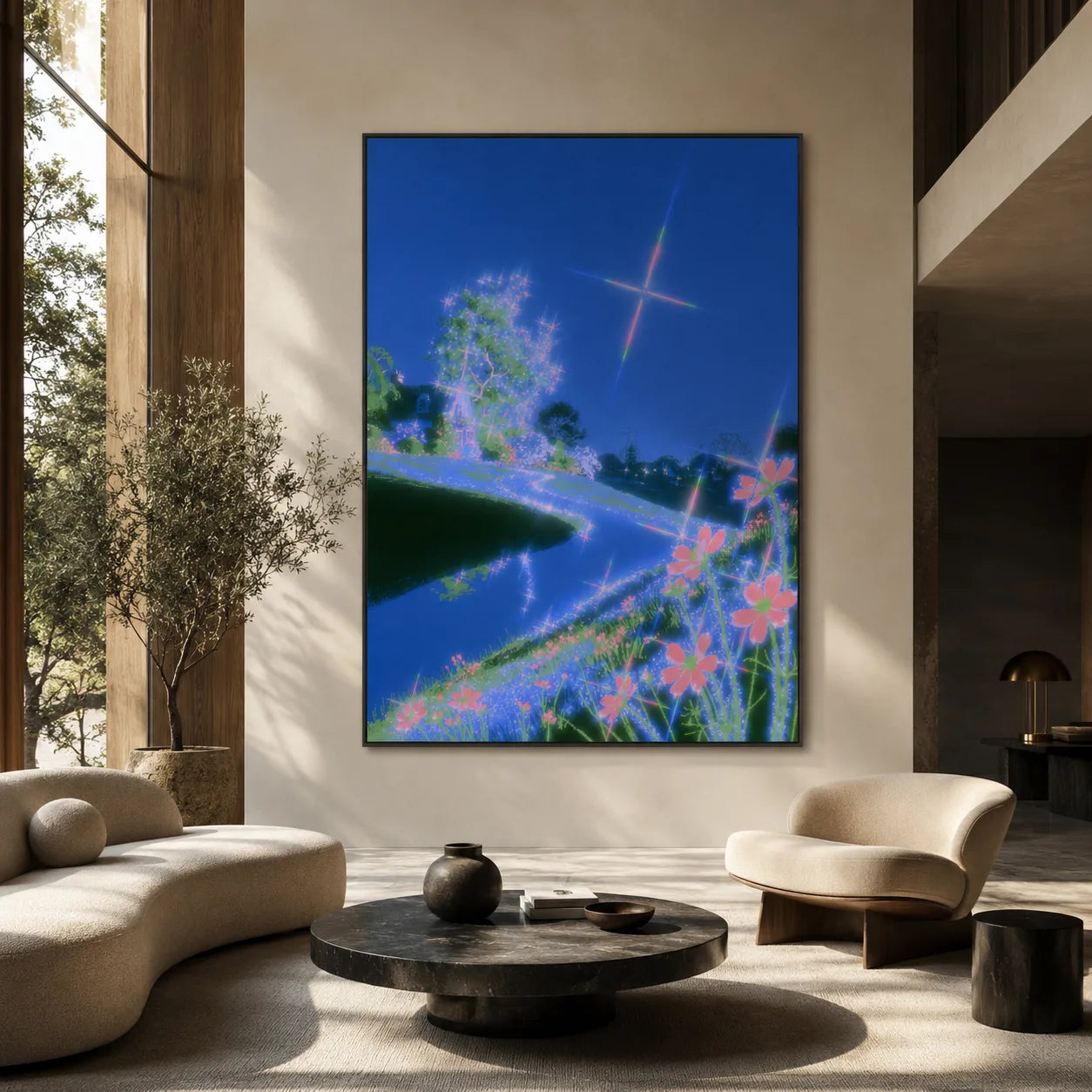 Neon River Flower Landscape Wall Art Decor - Wall Art Decor - close up