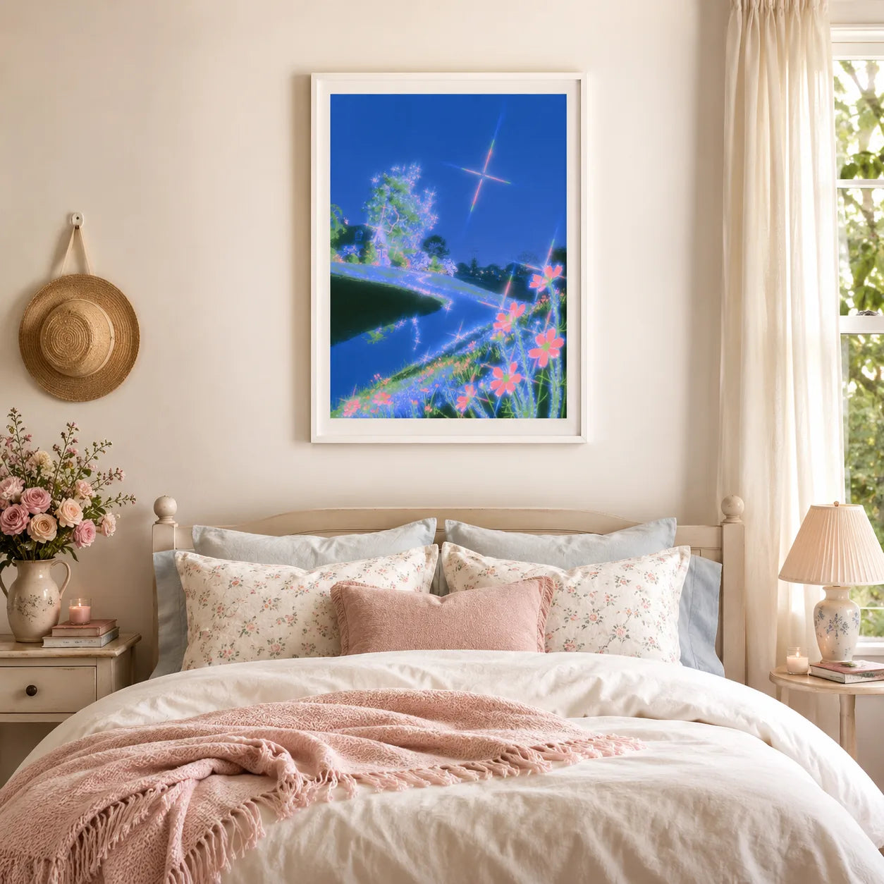 Neon River Flower Landscape Wall Art Decor - Wall Art Decor - detail