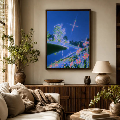 Neon River Flower Landscape Wall Art Decor - Wall Art Decor - in use