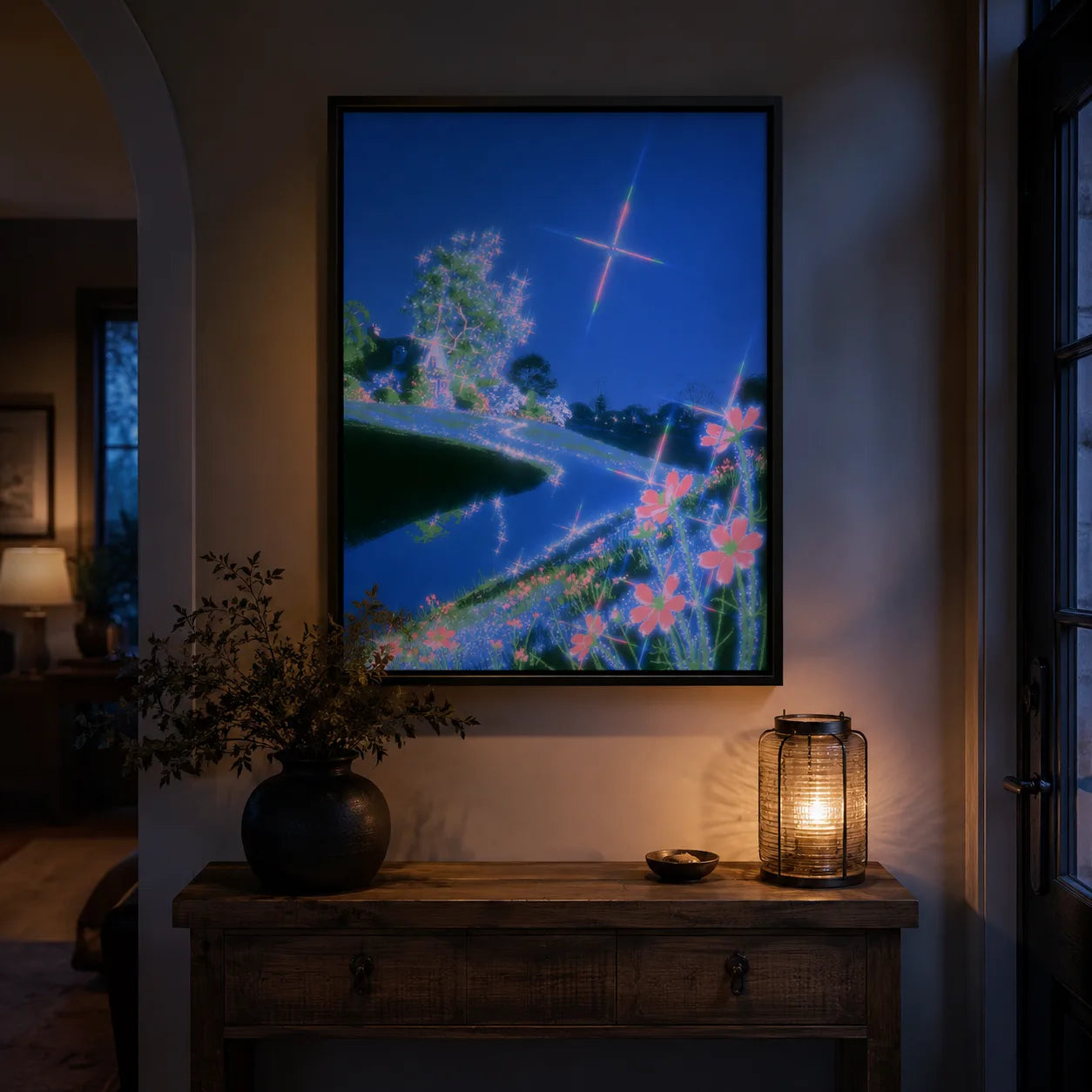 Neon River Flower Landscape Wall Art Decor - Wall Art Decor - lifestyle