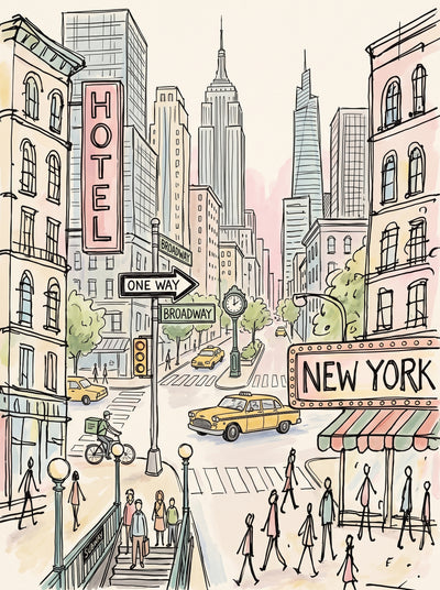 New York City Watercolor Sketch Wall Art Decor