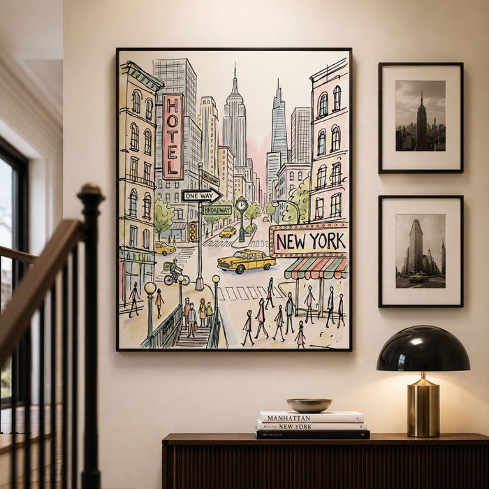 New York City Watercolor Sketch Wall Art Decor