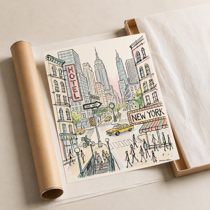 New York City Watercolor Sketch Wall Art Decor