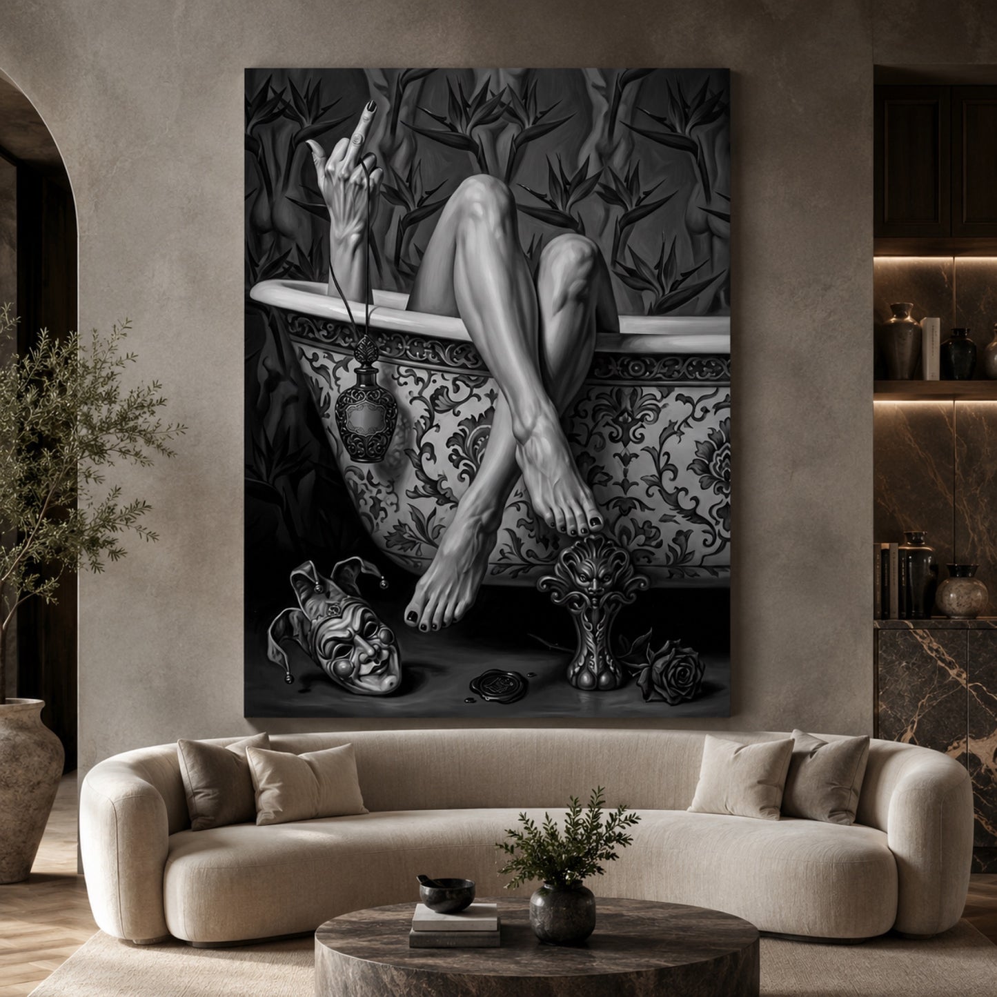 Noir Bath and the Jester Mask Wall Art Decor preview 6