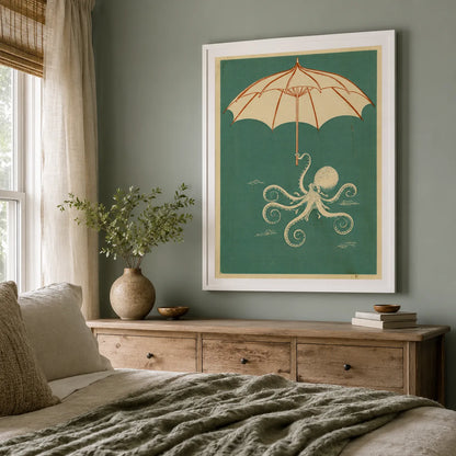 Octopus Under Umbrella Wall Art Decor - Wall Art Decor - alternate angle