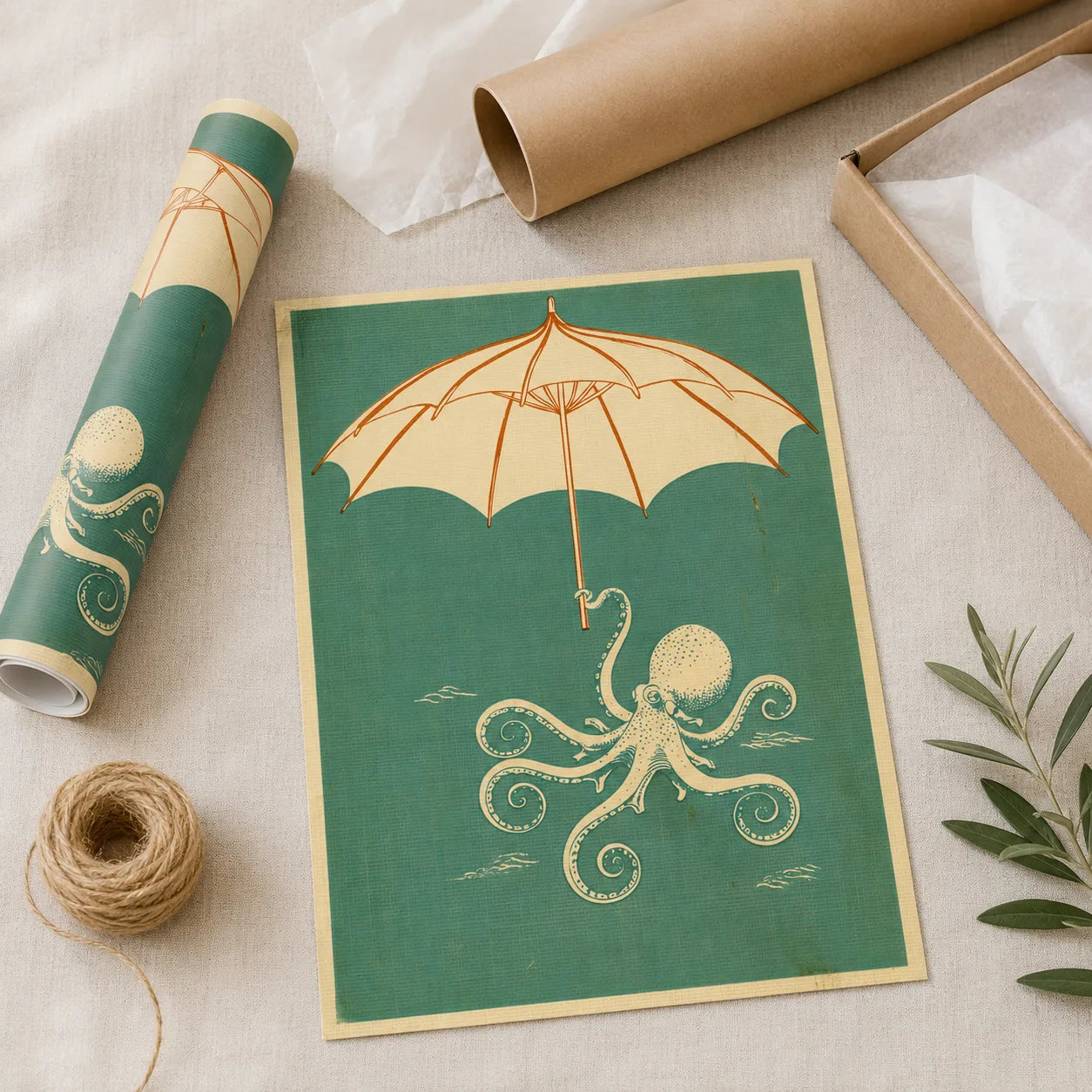 Octopus Under Umbrella Wall Art Decor - Wall Art Decor - back view