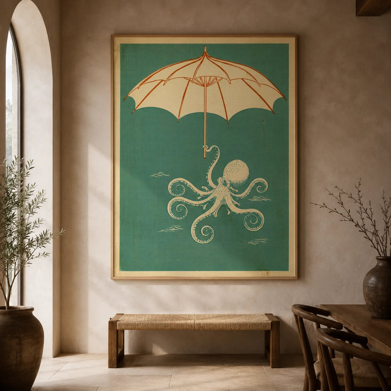 Octopus Under Umbrella Wall Art Decor - Wall Art Decor - close up