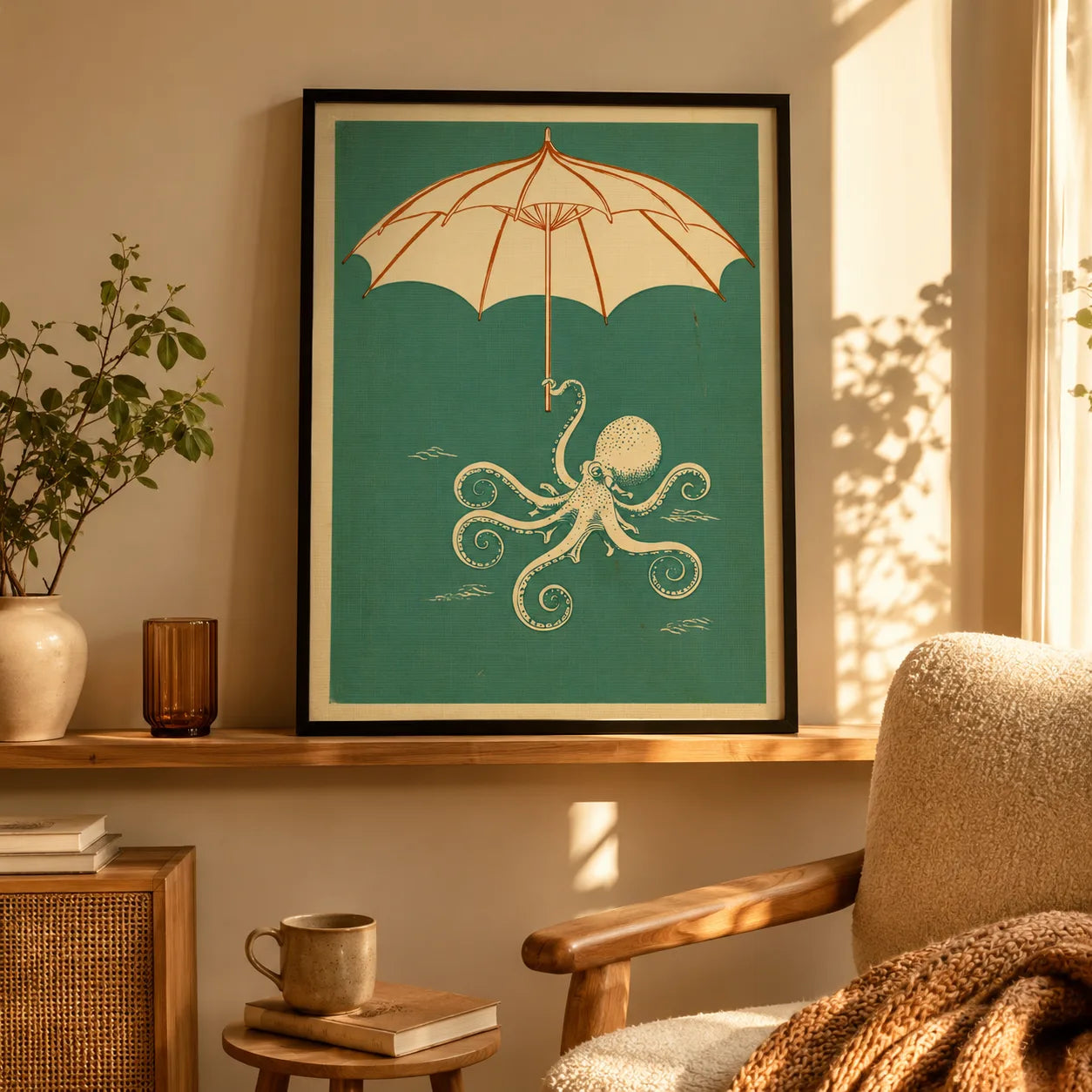Octopus Under Umbrella Wall Art Decor - Wall Art Decor - in use