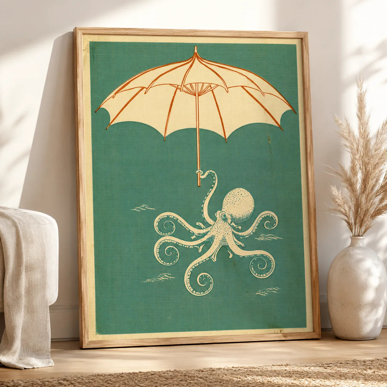 Octopus Under Umbrella Wall Art Decor - Wall Art Decor - side view