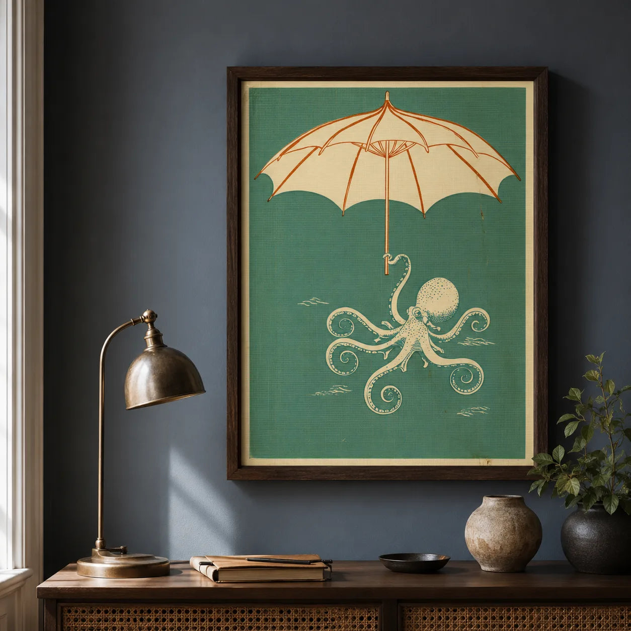 Octopus Under Umbrella Wall Art Decor - Wall Art Decor - styled
