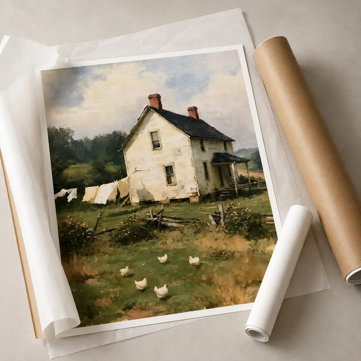 Old Farmhouse Chickens Wall Art Decor - Wall Art Decor - back view