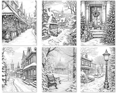 35 Old Fashioned Christmas Grayscale Coloring Pages - Instant Download - Printable PDF Dark/Light – preview 6