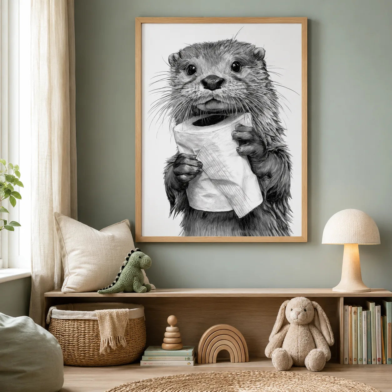 Otter Holding Toilet Paper Wall Art Decor - Wall Art Decor - alternate angle