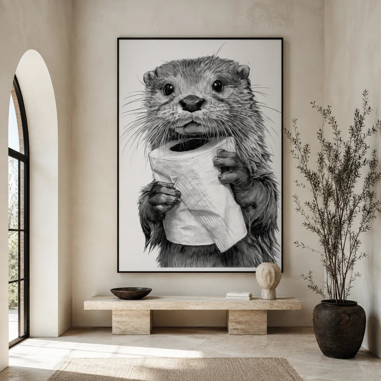 Otter Holding Toilet Paper Wall Art Decor - Wall Art Decor - close up