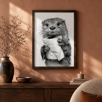 Otter Holding Toilet Paper Wall Art Decor - Wall Art Decor - in use