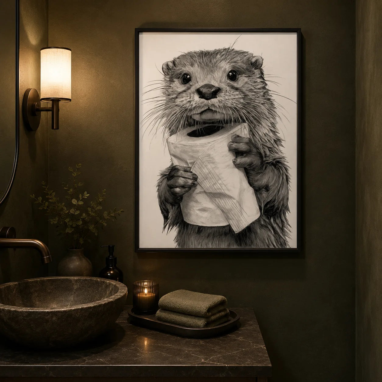 Otter Holding Toilet Paper Wall Art Decor - Wall Art Decor - lifestyle