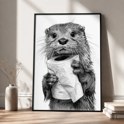 Otter Holding Toilet Paper Wall Art Decor - Wall Art Decor - side view