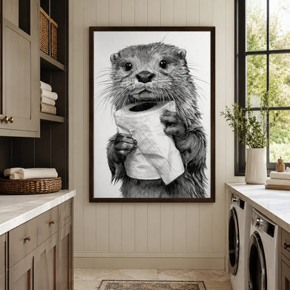 Otter Holding Toilet Paper Wall Art Decor - Wall Art Decor - styled
