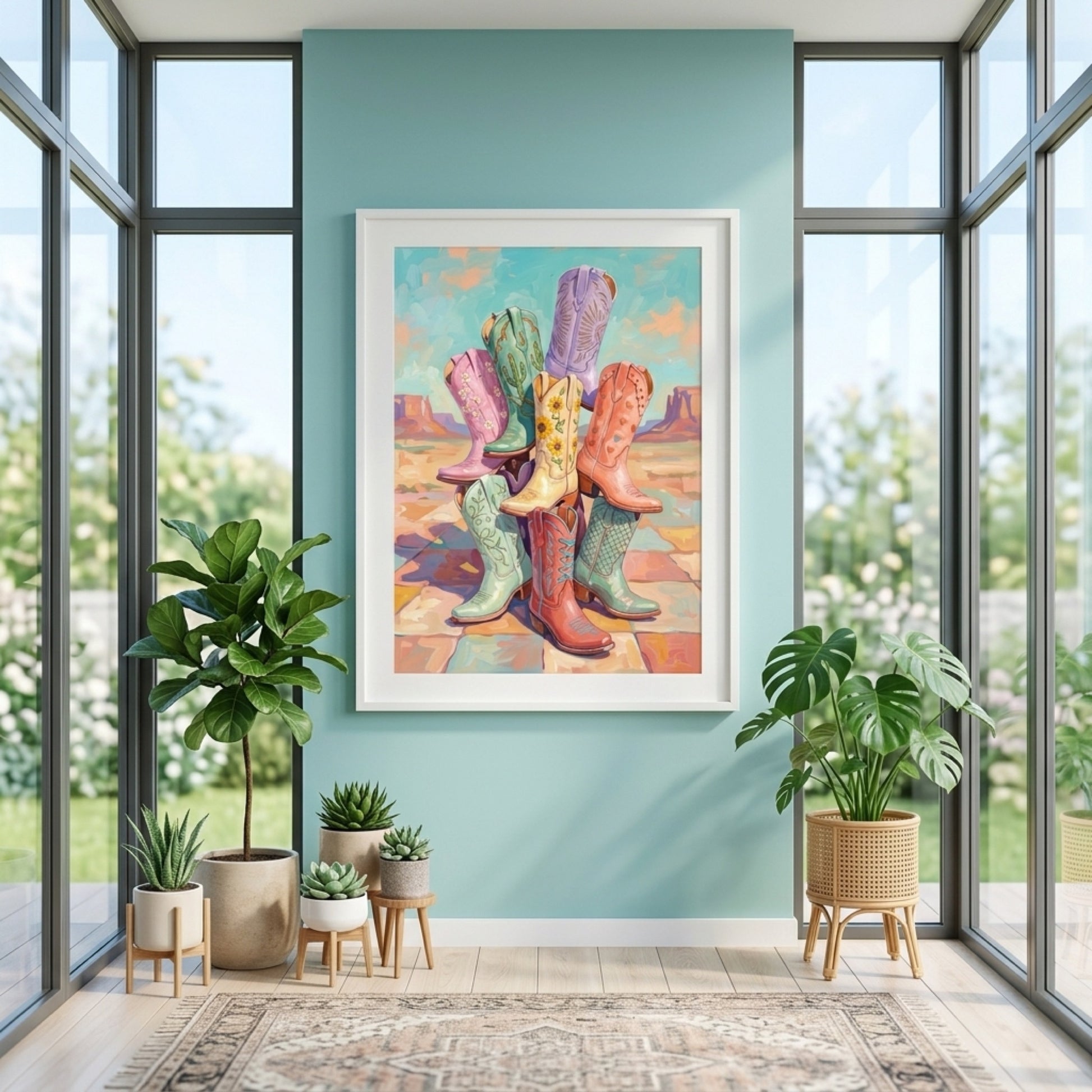 Pastel Cowgirl Boots in the Desert Wall Art Decor preview 10