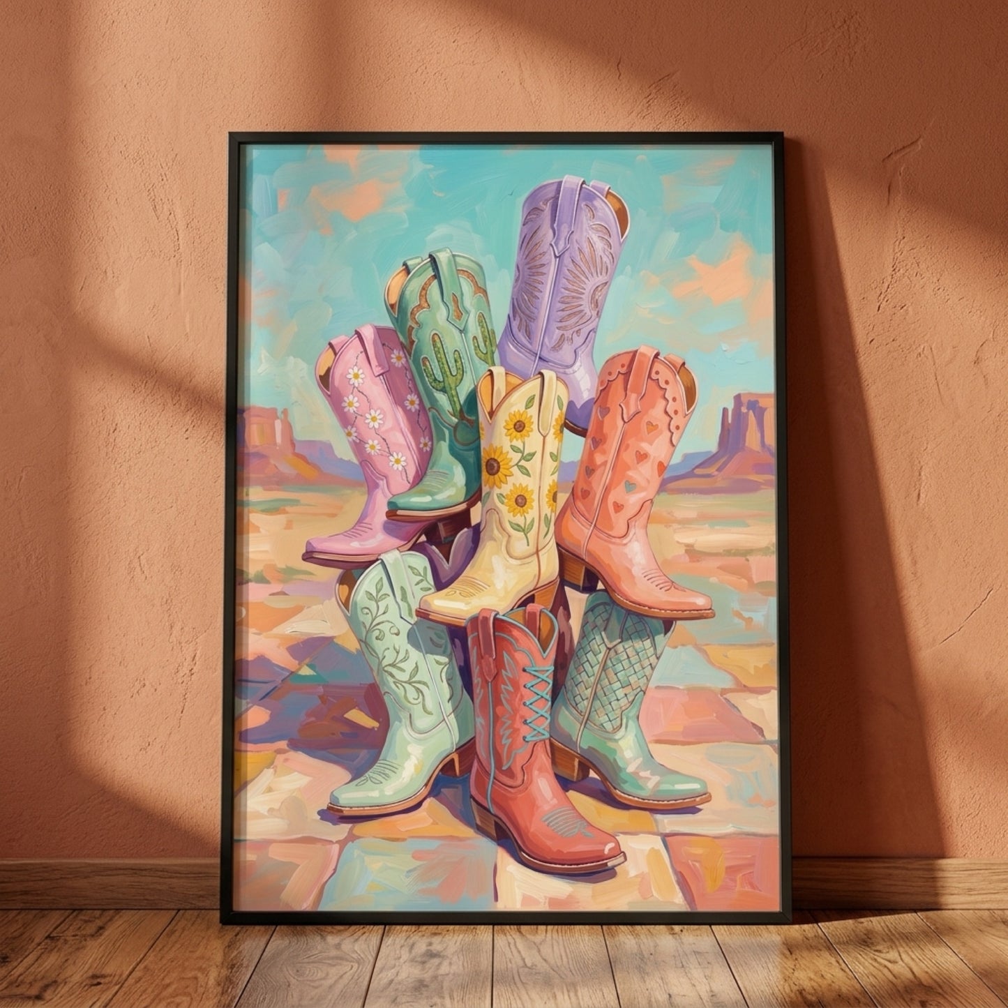 Pastel Cowgirl Boots in the Desert Wall Art Decor preview 11