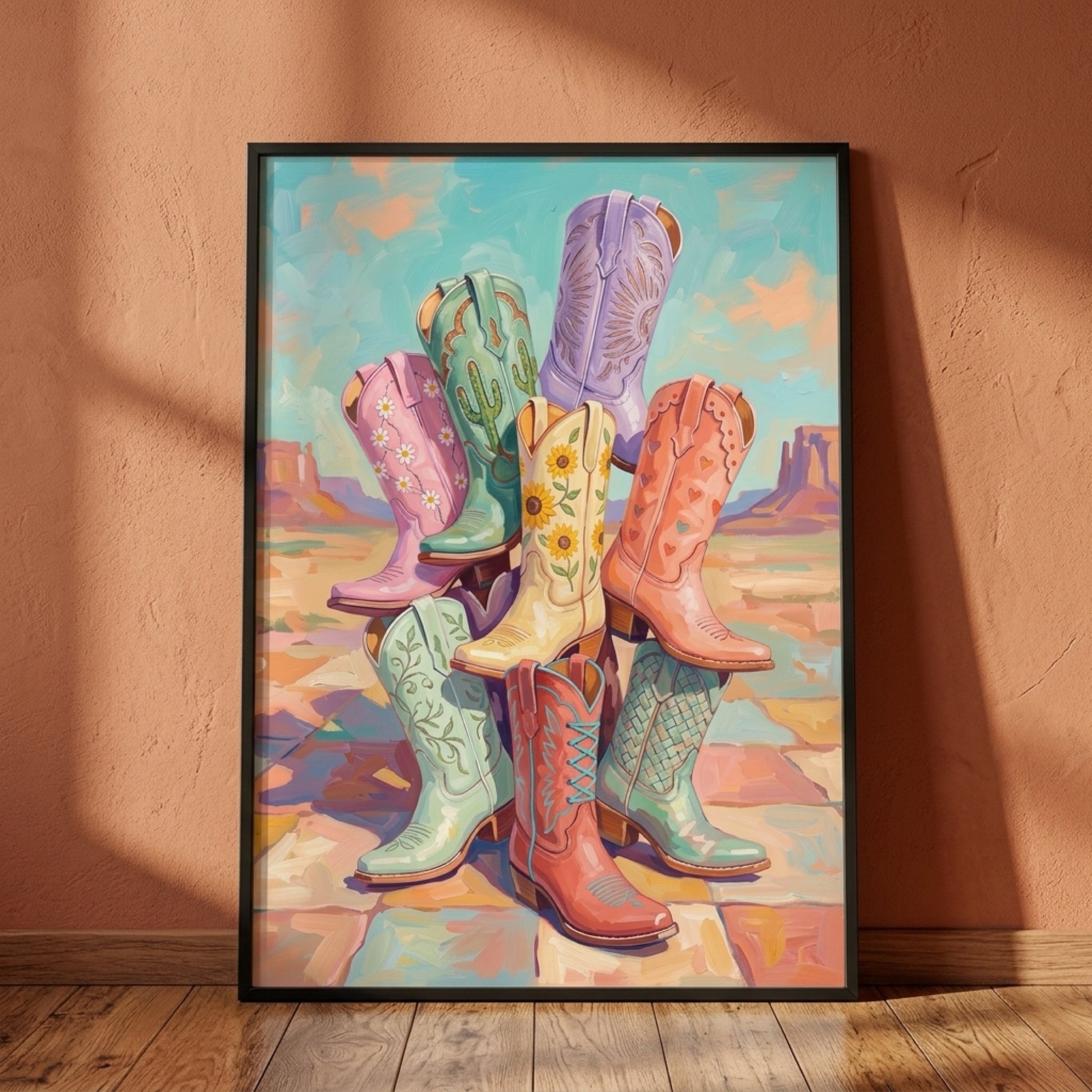 Pastel Cowgirl Boots in the Desert Wall Art Decor preview 11