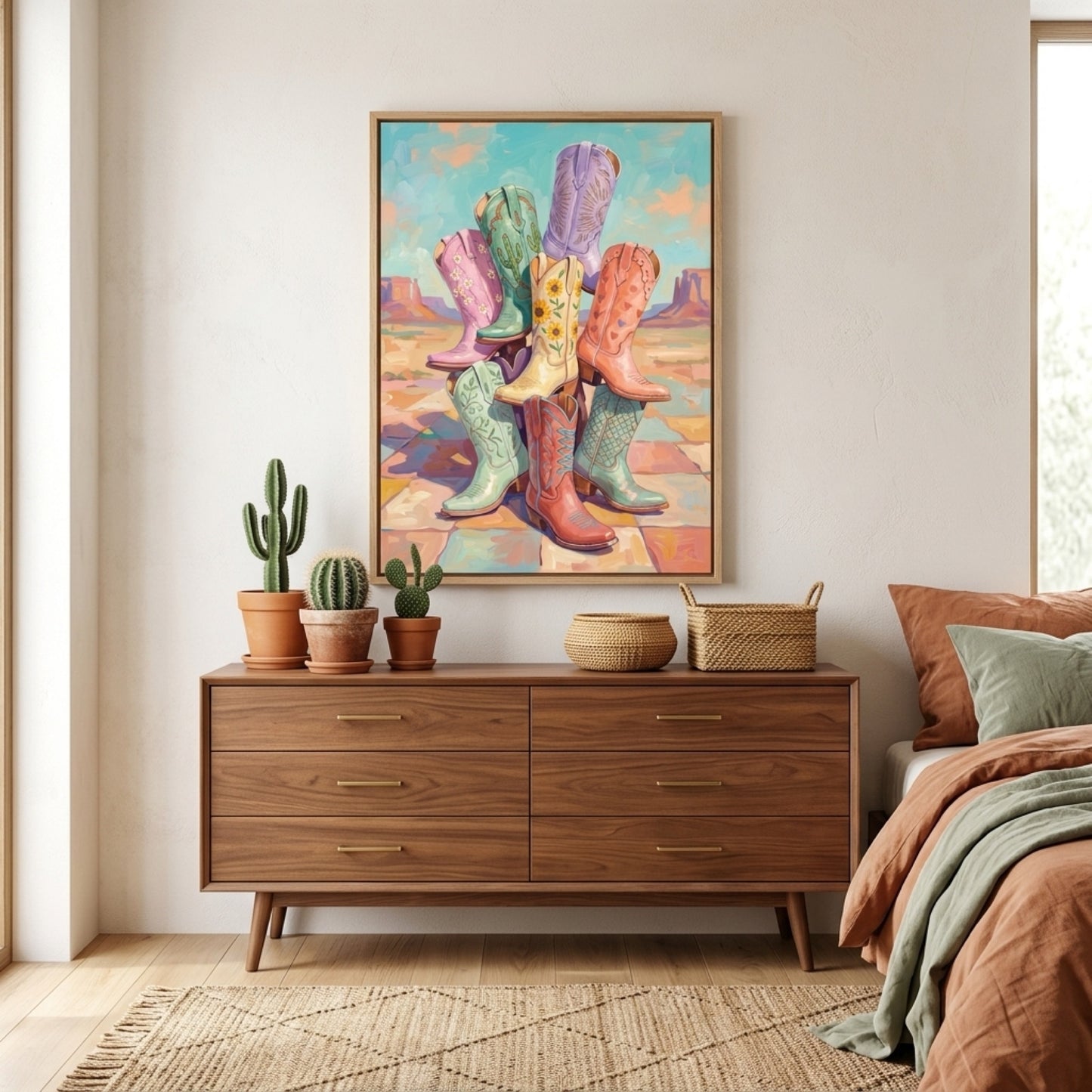 Pastel Cowgirl Boots in the Desert Wall Art Decor preview 2